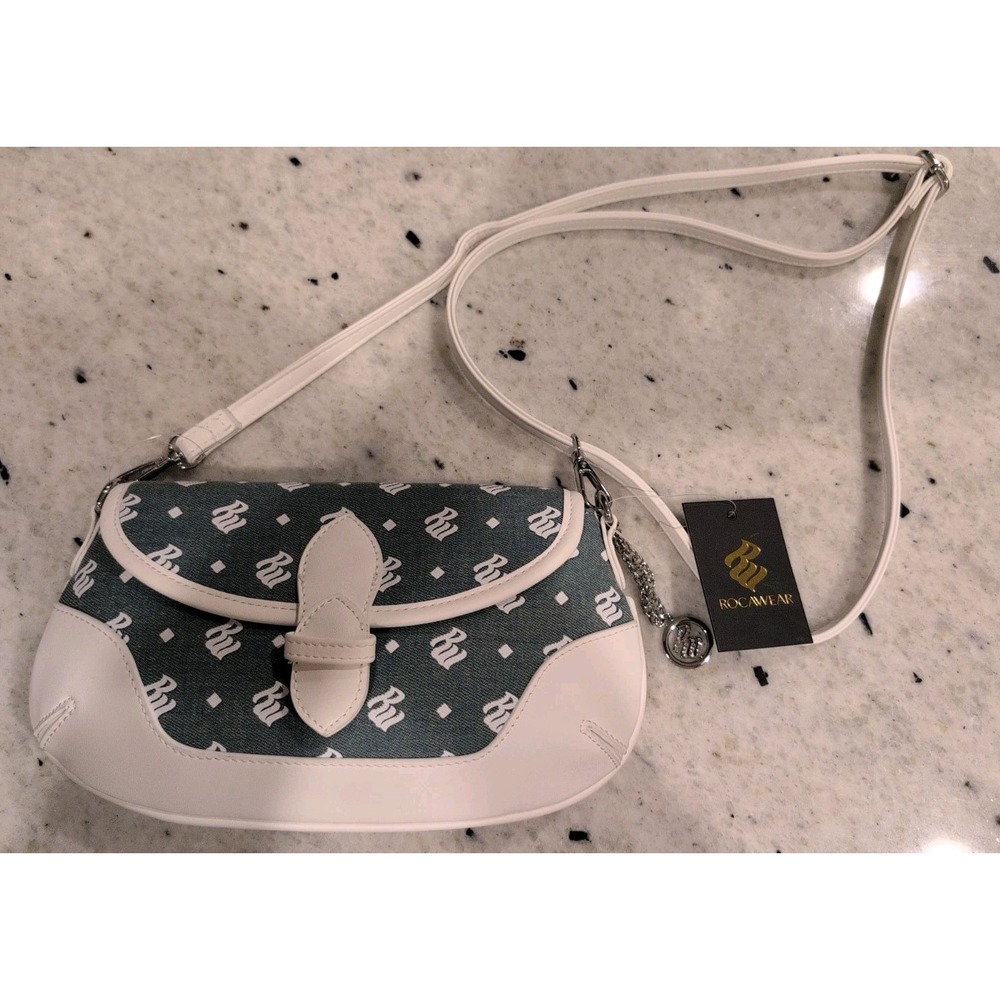 Rocawear Blue/White Logo Print Crossbody Bag Magnetic, Detachable Strap #Y2K